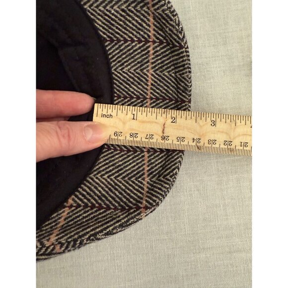 Handmade Mens Large Herringbone Pattern Wool Flat Cap Gray Plaid Newsboy - Picture 7 of 11